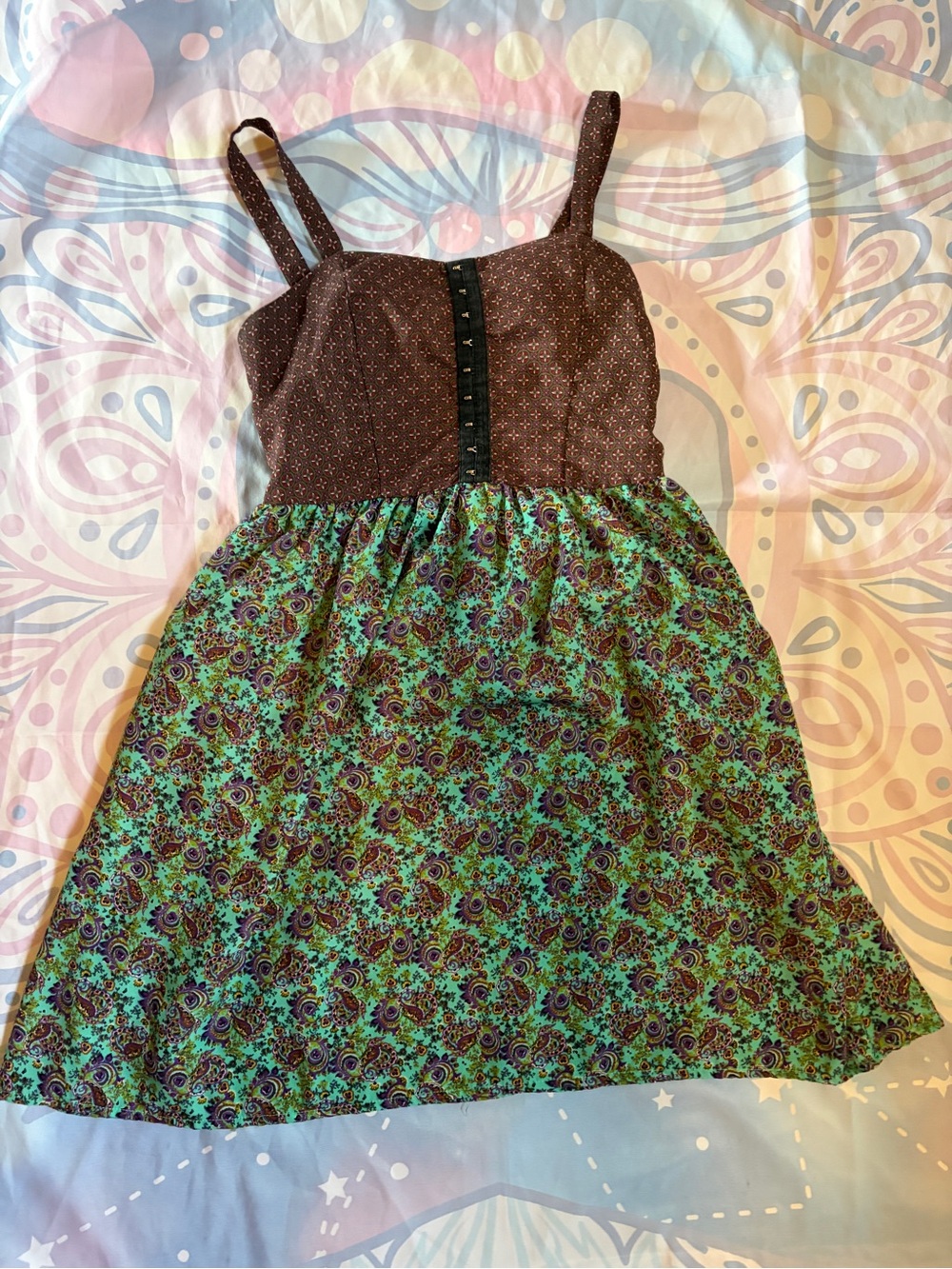 Boho Brown & Teal Floral Sundress